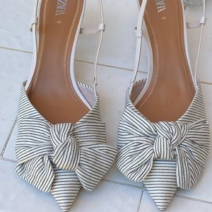 Cute striped, bow, strappy, low heels by Zara
